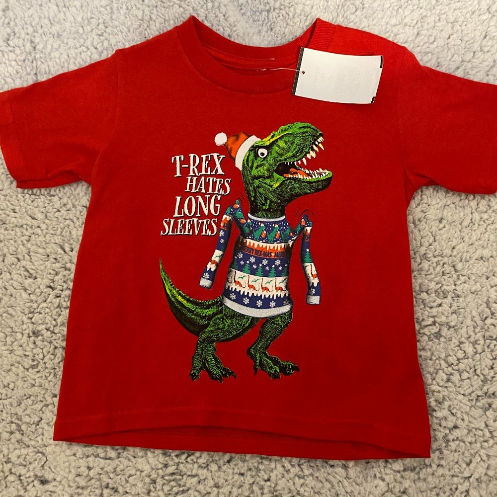 CHRSTMAS "T-REX HATES LONG SLEEVES" TODDLER TEE SHIRT (2T)